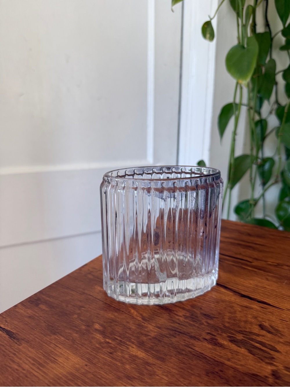 Clear Ribbed Glass Vase - Minimalist Decorative Accent or Toothbrush holder